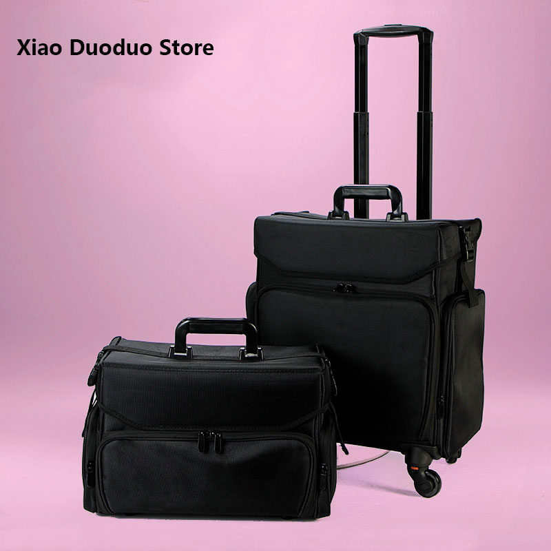 Foldable Rolling Luggage Bag - Professional Aesthetic Manicure Suitcase Black Oxford