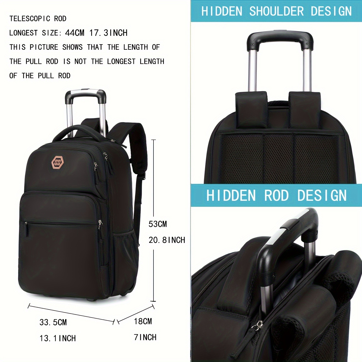 40L Rolling Laptop Backpack Bu - Foldable Rolling Luggage Bag 评论和价格